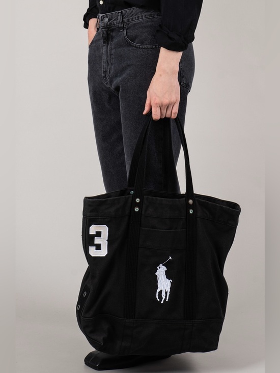Ralph Lauren Handbags - Ralph Lauren Black Big Pony Canvas Tote Bag Vintage #3 Y2K
